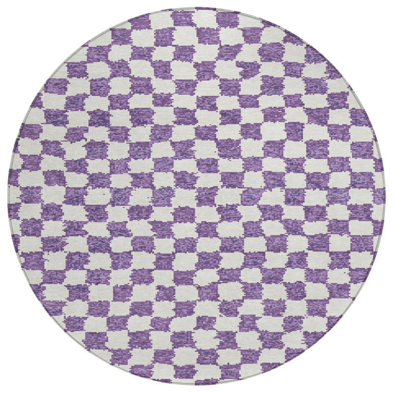 Machine Washable Indoor/Outdoor Xhevrie Purple Rug, Round 8'