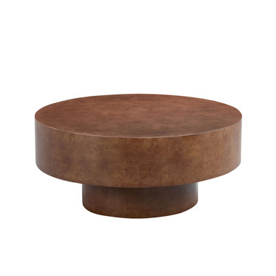 Faux Burl Wood Pattern Coffee Table With Sturdy Pedestal Base For Living Room, Office, Or Apartment Use. by Latitude Run