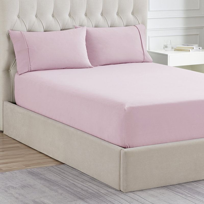 Solid Flannel Fitted Sheet, Bottom Sheets With Built-In Sheet Straps By Sweet Home Collection, King Fitted Sheet, Pink