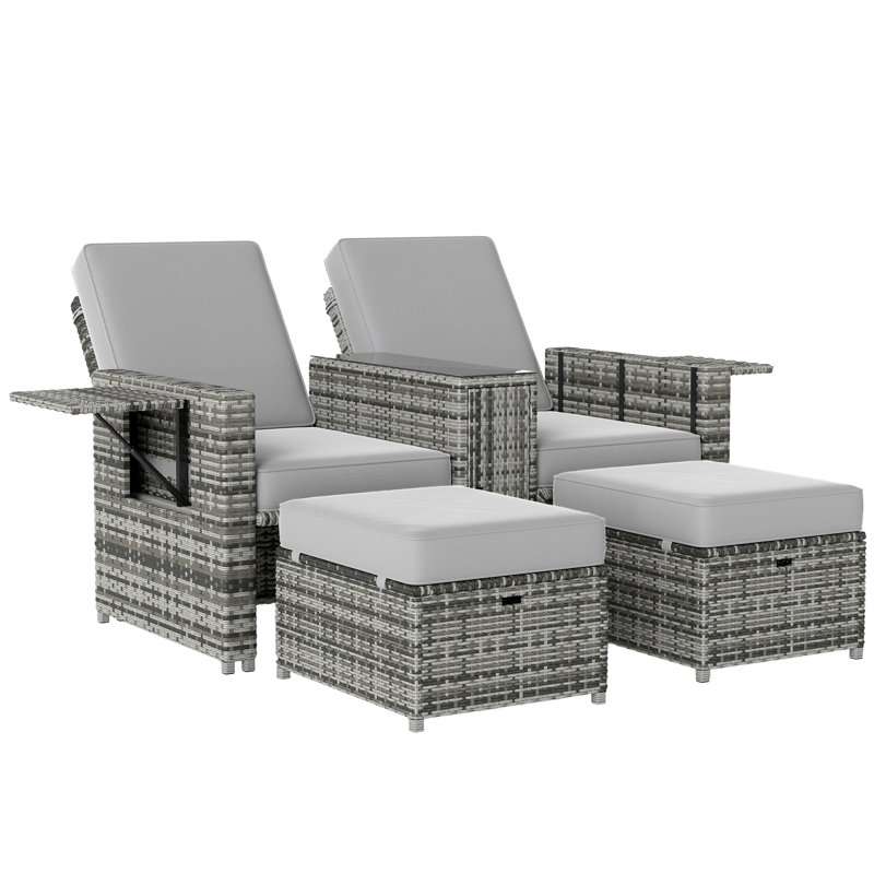 Nemya 58cm Long Reclining Chaise Lounge Set with Cushions and Table