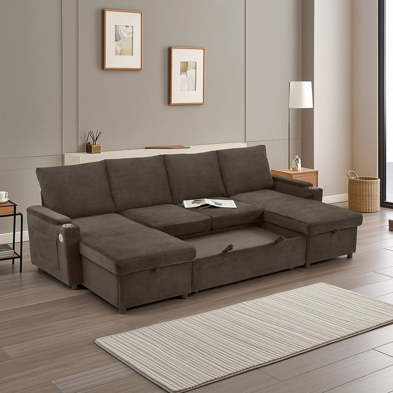 Canapé-lit de coin avec rangement et ports USB, Brown
