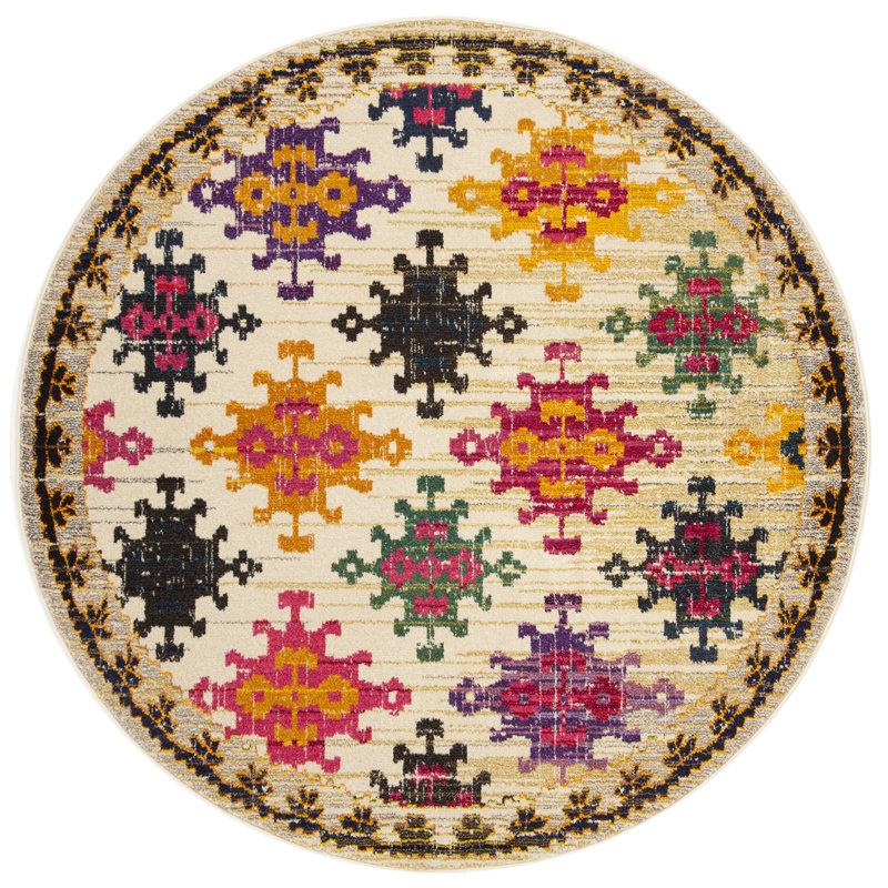 Nistler Area Rug In Purple & Yellow, Round 122cm