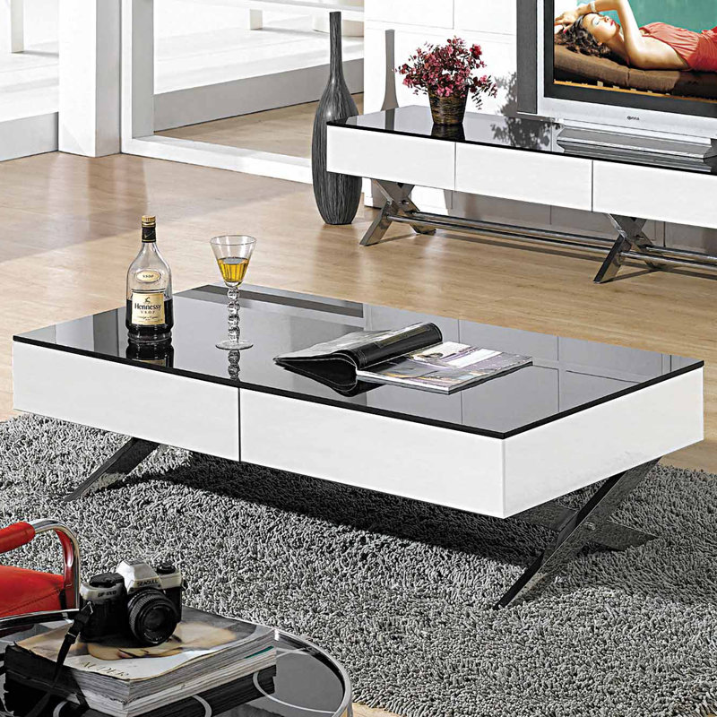 Danville Glass Top Coffee Table, White/Silver, Black