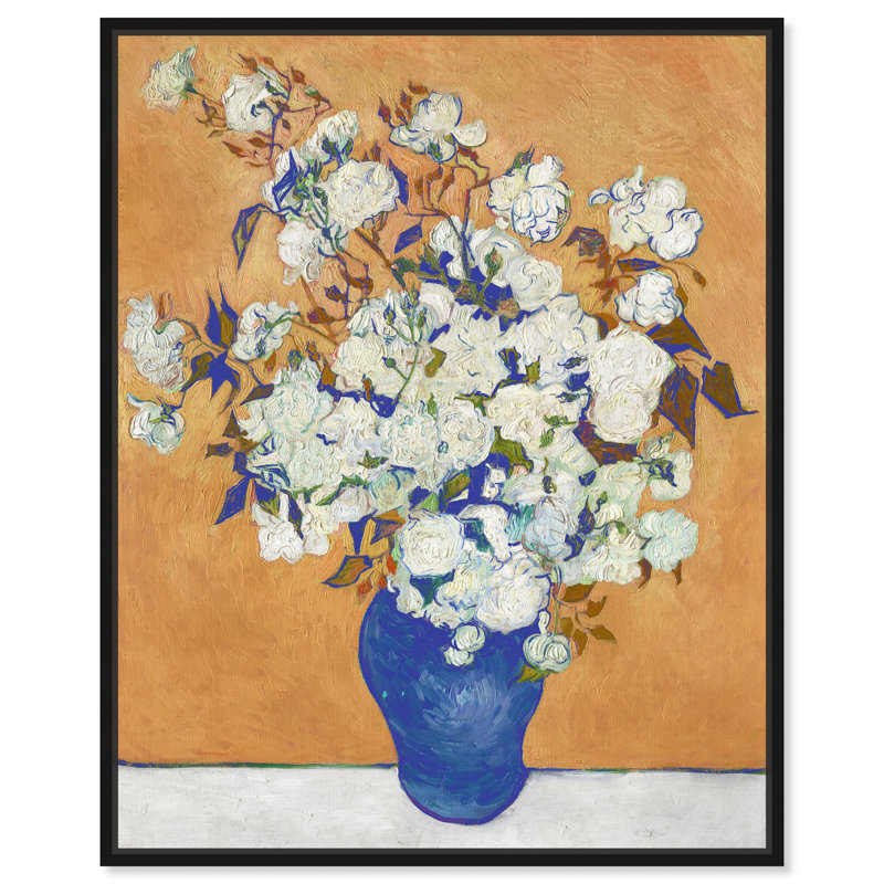 Vincent Van Gogh - Roses, fleurs de 1890 - Peinture sur toile, H 24 po x l 20 po, Toile avec cadre noir
