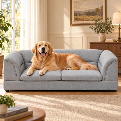 Large Dog Bed, Oversized Dog Sofa Couch, Linen Fabric Pet Bed with Curved Armrest