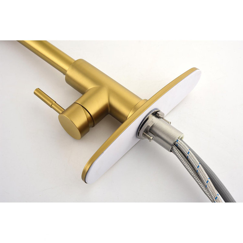Pull Down Single Handle Spring Kitchen Faucet, Brushed Gold