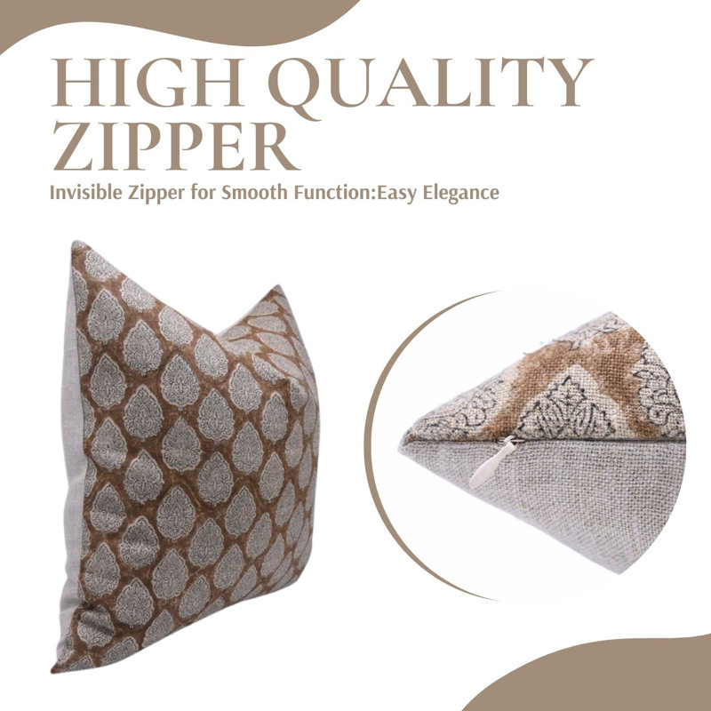 Block Print Throw Pillow Cover, 2 Thick Linen Decorative Cushion Cover, 36" x 14"