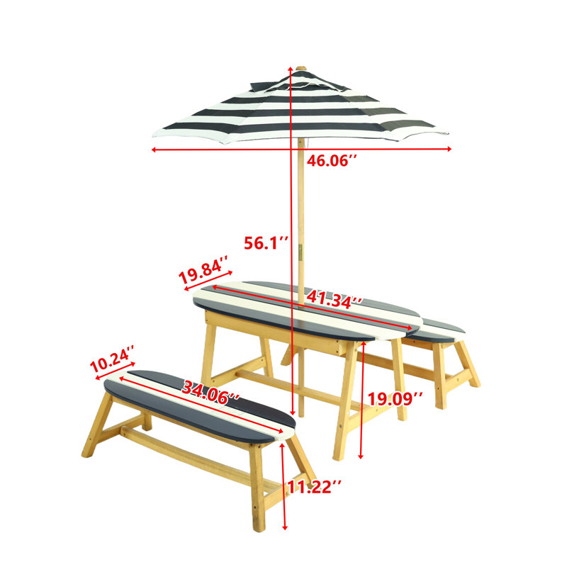 Naturally Playful Dark Blue Kids Picnic Table with Umbrella - Indoor/Outdoor Fun