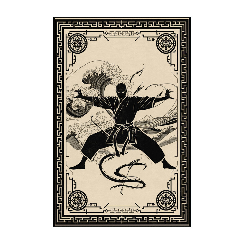 Machine Washable Paxton Karate Kata Classic Oriental Rug in Beige – Black Binding, 2x3