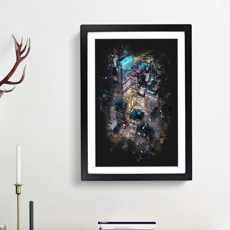 Lights of Chicago City - Picture Frame Graphic Art Print, 33cm H x 24cm W x 2cm D, Black Framed