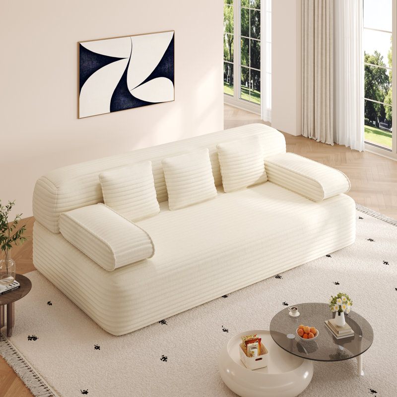 Canapé-lit 78,7 po convertible 2-en-1 sans cadre 3 places avec 3 coussins, canapé en velours côtelé moelleux pour petits espaces, appartements et chambres, beige