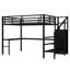 Grand lit mezzanine en métal avec bureau en L, garde-robe intégré, charge USB, éclairage DEL