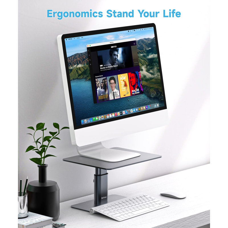 Adjustable Monitor Riser Metal Computer Stand Compatible with TV, Space Grey