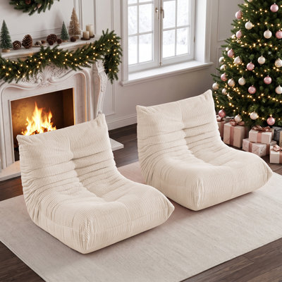 Large Bean Bag Chairs for Adults Set of 2, Memory Foam Lounge Chair,  Corduroy Giant Armless Bean Bag Chair, Lazy Floor Sofa for Bedroom Livingroom Gaming