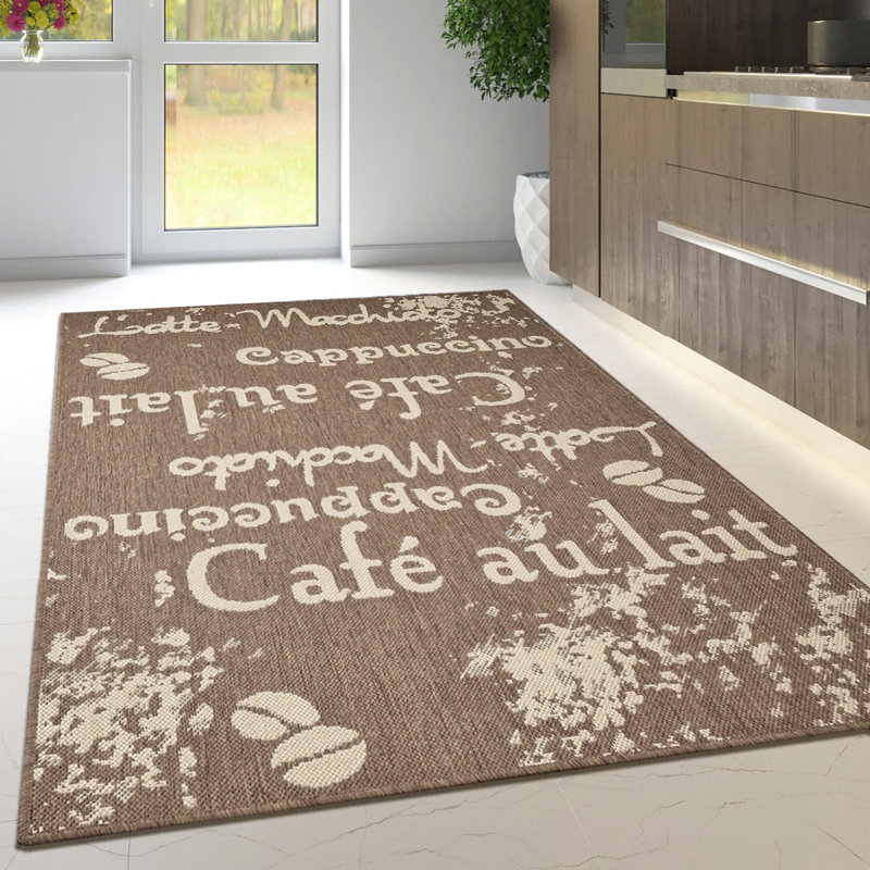Non Slip Coffee Rug Flat Weave Kitchen Living Room Carpet, Rectangle 120 x 160 cm, Brown