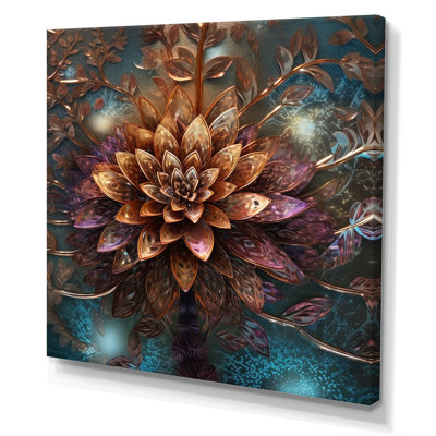 «Mysterious Retro Dahlia Flower On Turquoise I», reproduction sur toile