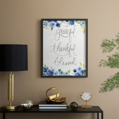 «Grateful, Thankful, Blessed», reproduction encadrée - bois massif