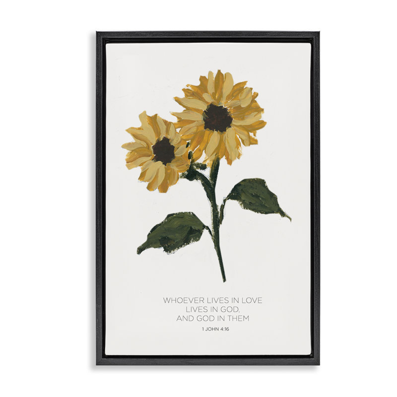 Toile flottante «Proverbe avec tournesols» par Lucille Price, Cadre flottant noir de jais, H 25 po x l 17 po