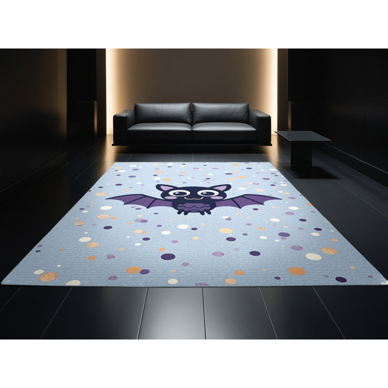 Soft Plush Esser Halloween Modern & Contemporary Abstract Area Rug in Blue – SkyBlue Binding, 2x5