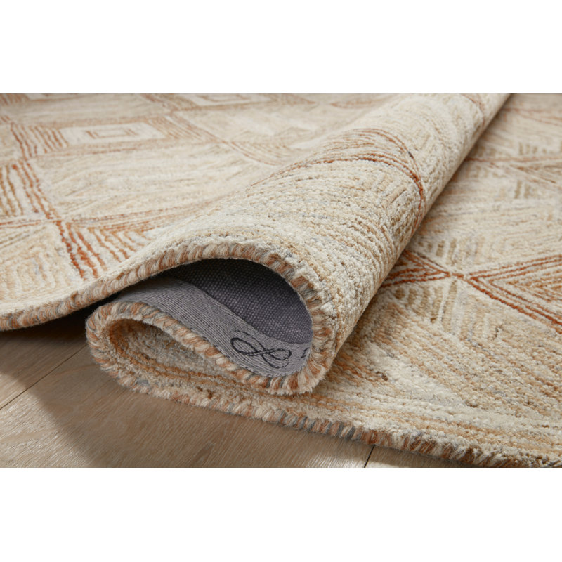Dezirae Geometric Hand Tufted Wool Area Rug in Sand/Clay, Rectangle 7'9" x 9'9"