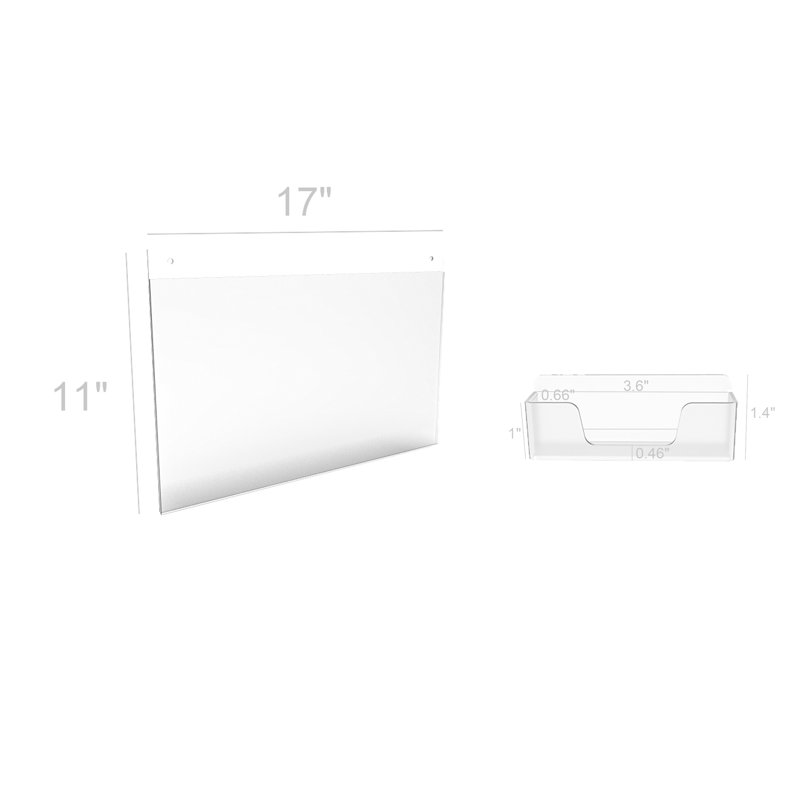 Porte-affiche mural de 6 po x 17 po avec porte-cartes de visite