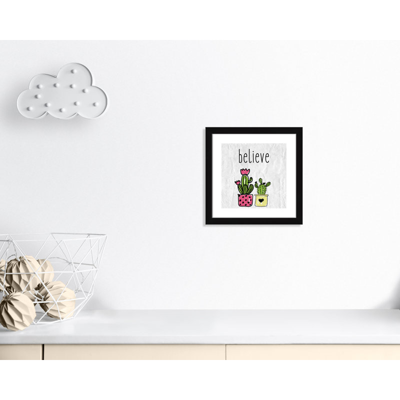Cactus B, art encadré, H 16 po x l 16 po x P 0,6 po, Encadré plat noir