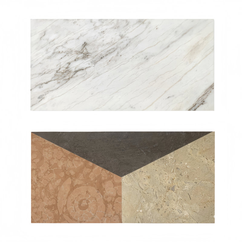 Carreaux de marbre 12 x 24 pouces - Or blanc, rouge, gris, arrangement de 4 couleurs pour le salon et la salle de bain