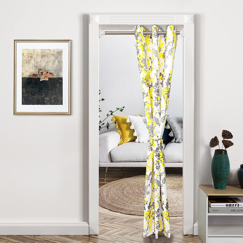 Rideau en polyester, Jaune doré / gris, L 39 po x L 78 po
