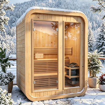 Smartmak® Outdoor Steam Sauna for 2 Person, Canadian Helmock Saunas Spa, Traditional Barrel Wooden Sauna with ETL-Certified 4.5KW Stove, 0-195℉ (53.15”x 54.72”x 78.74”,Helmock)