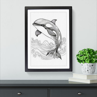 Orca Whale Line - Single Picture Frame Print on Wood