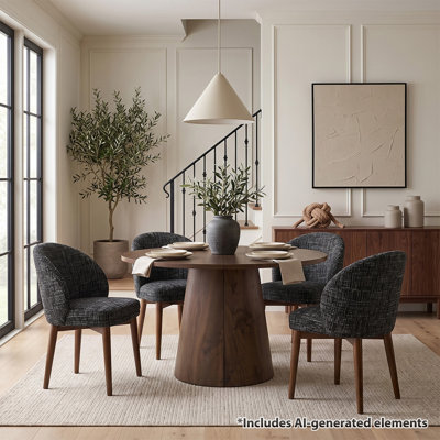 Modern 47"–83" Extendable Pedestal Dining Set With Curved Upholstered Chairs