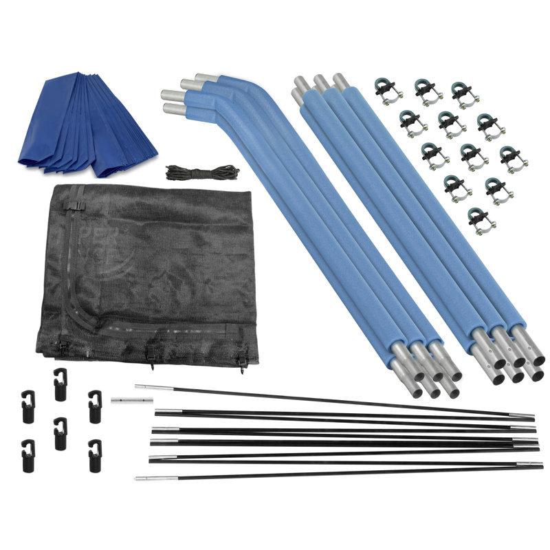 Plexalife Trampoline Top Ring Enclosure Set including Trampoline Net, 6 Curved Tramppoline Poles, Caps & Foam Sleeves - Fits 8ft Round Trampoline