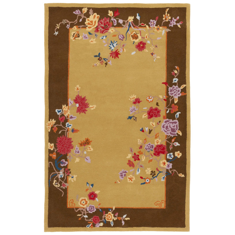 Metro 729 Hand Tufted Wool; Cotton Floral Rug in Gold/Brown, Rectangle 4' x 6'