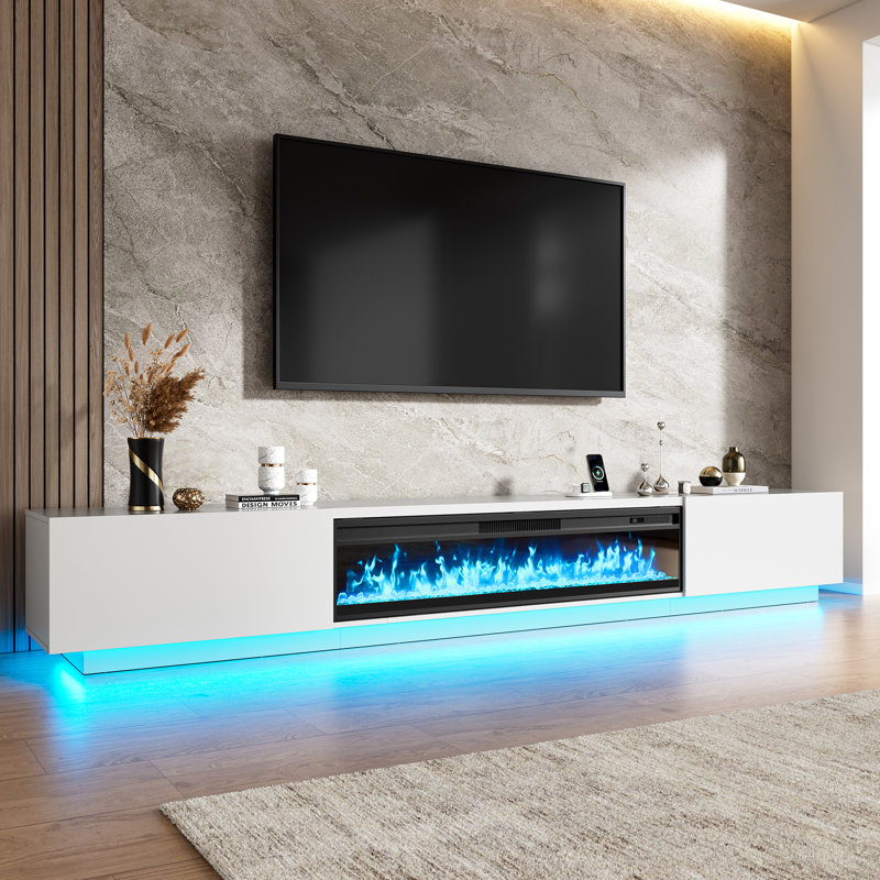 Meuble télé avec foyer de 109 pouces, Blanc