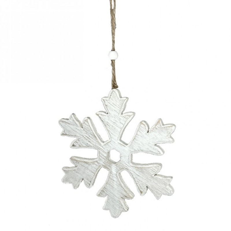 Ornement flocon de neige en bois, H 6 po x l 6 po x P 0,1 po