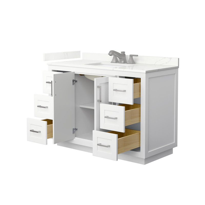 Miranda 48" Freestanding Single Bathroom Vanity with Quartz Top, Giotto Quartz, White, Brushed Nickel