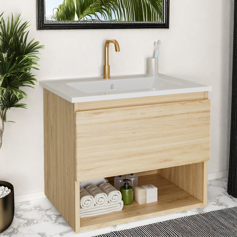 Meubles-lavabos (incluant le meuble et le lavabo), chêne moderne de 61 cm (24 pouces).