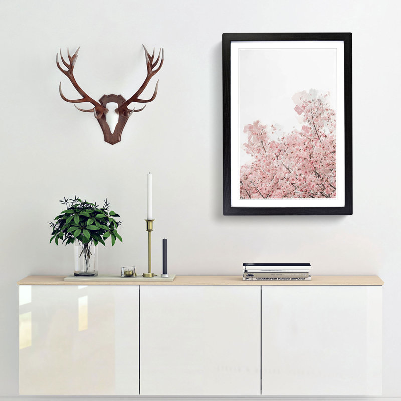 Pink Cherry Tree in Abstract - Framed Print, Black, 91cm H x 60cm W x 2cm D