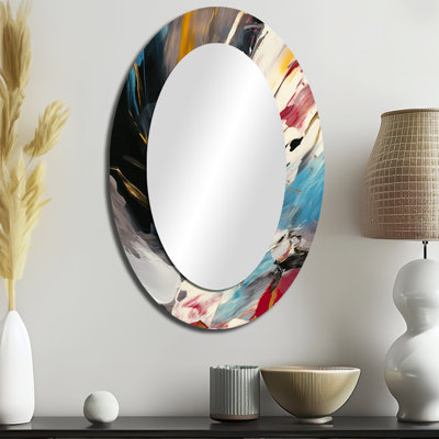 Smooth Bliss Abstract Gold Black Blue I - Multi-Colour Modern Oval Wall Mirror