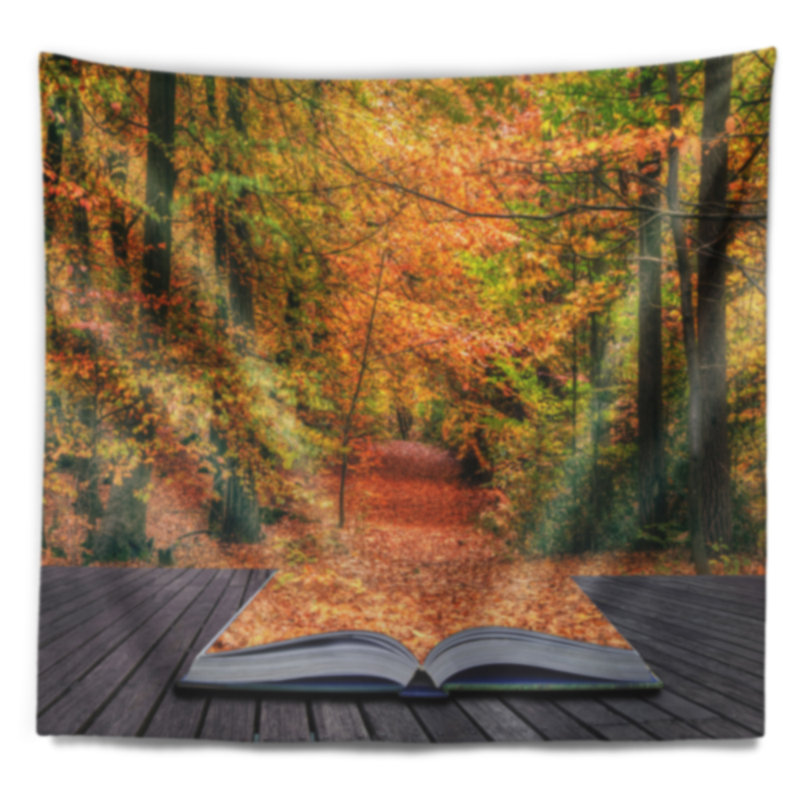 Livre ouvert de paysage en tapisserie d'automne, H 32 po x l 39 po