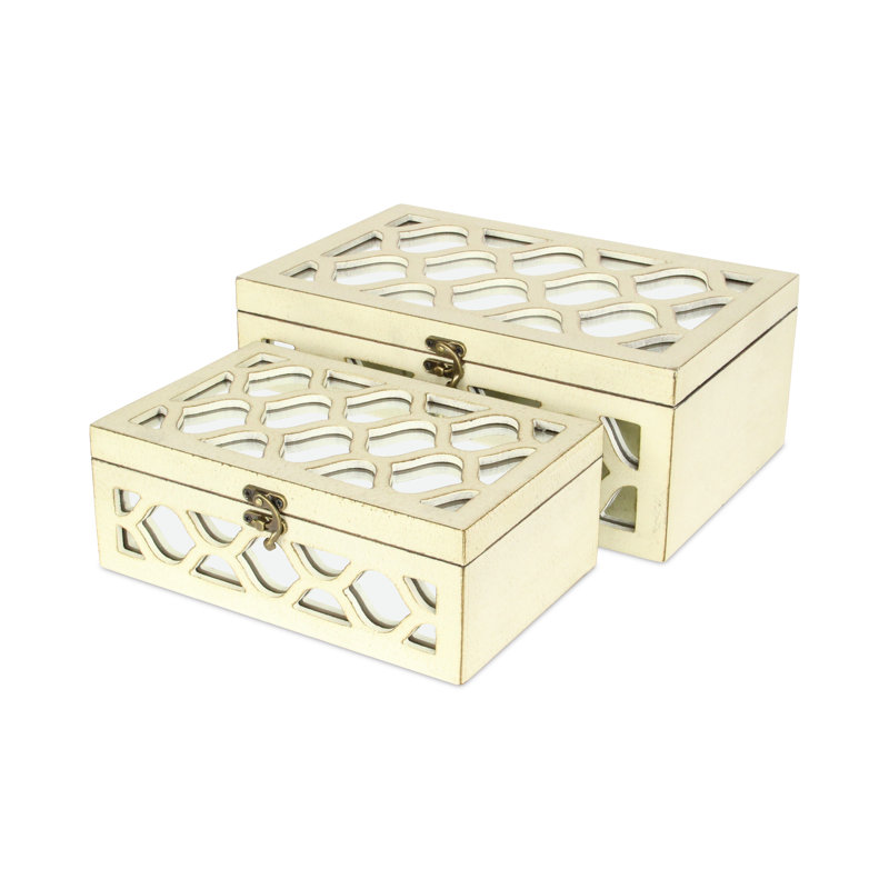 Eziah Fir Wood Mirrored Decorative Boxes (Set of 2), Cream
