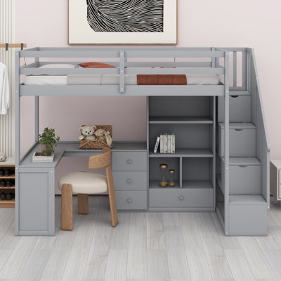 Loft Bed With L-Shaped Desk And Drawers