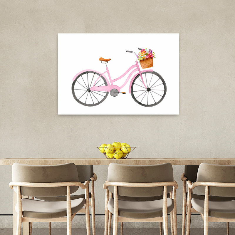 Vélo - Art mural rétro classique rose paisible, 24" H x 36" W