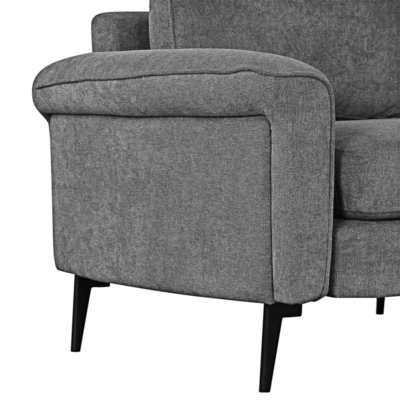 Upholstered Sofa Couch With Two Printed Pillows, Dark Gray