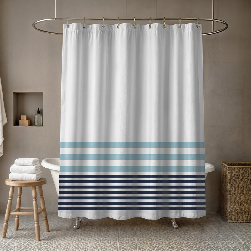 Rideau de douche simple à rayures Maurine, Bleu marine