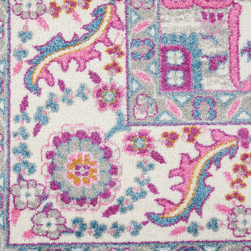 Tapis floral tissé à la machine 9 pi x 12 pi gris