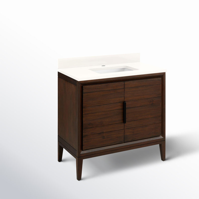 Aliso 36" Single Bathroom Vanity, Arctic White Quartz, Single-Hole Centered, Java