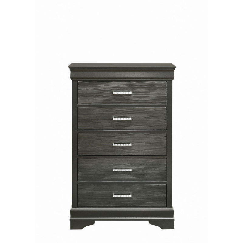 Commode moderne 5 tiroirs en bois, Gris