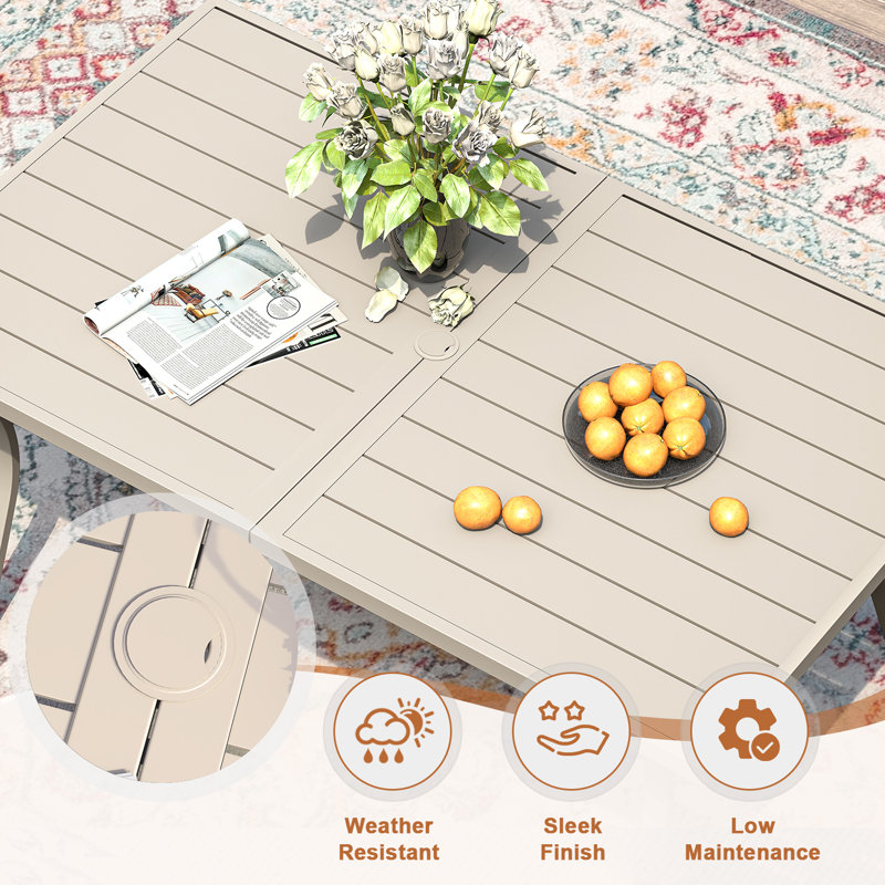 6-Person Patio Dining Set with 63" Rectangular Dining Table and 6 Stackable PVC-coated polyester Chairs, Cream