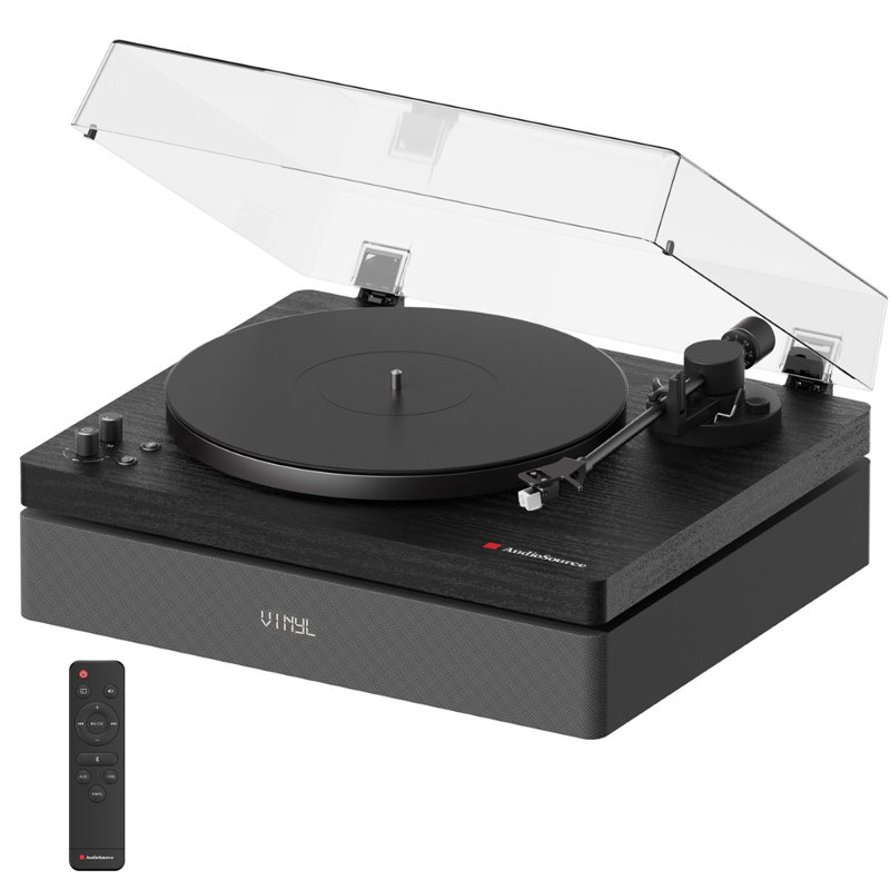 Tourne-disque à courroie avec haut-parleur Bluetooth intégré 120 watts, système de haut-parleurs 2.1 avec caisson de basses intégré, cartouche audio-technica AT-3600L incluse